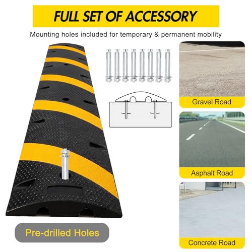 6Ft 2 Packs Recycled Rubber Speed Bump, 25000 Lbs Capacity Heavy Duty Traffic Calming Hump, 2 Channel Modular Cable Protector Ramps for Asphalt Concrete Gravel Driveway Road - size: 6ft