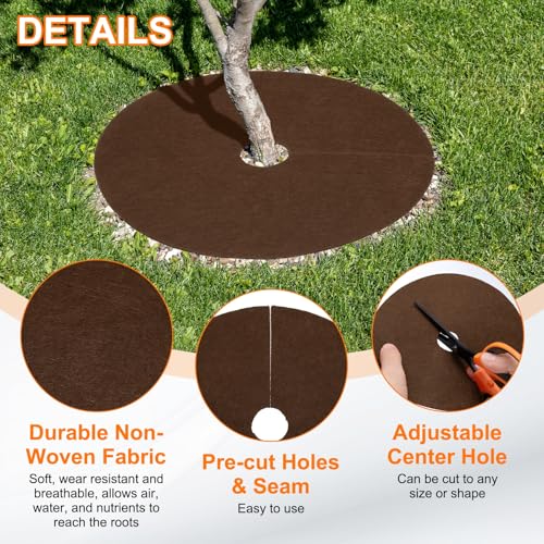 HARFINGTON 8pcs Tree Mulch Ring 12.6 Inch Non-Woven Round Tree Protector Weed Barrier Mat Plant Cover Rings for Weed Grass Control Root Protection, Brown - color: Brown, size: 12.6