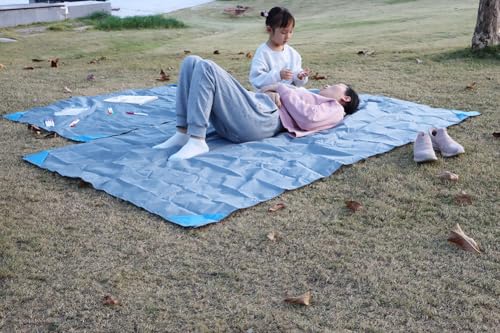 Orga'Neat Pocket Picnic Blanket, Beach Mat Waterproof Sandproof, Compact Lightweight Small Tarp for Camping, Hiking, Backpacking, Festival, Travel, Foldable in Bags (Grey/Blue, 55"x79") - color: Grey/Blue, size: 55"x79"
