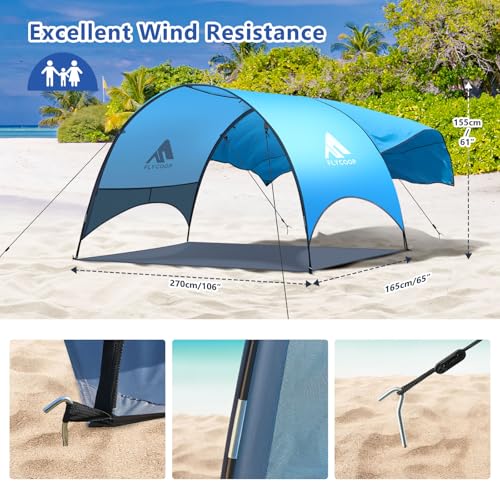 Beach Tent - Beach Shade Canopy Compact Fold (16.9x3.9″), Own Patent, 360° Ventilation, Large Side Storage Pocket, UV Protection Portable Sun Shelter for Beach (Blue, 90.5*59*53″ with 74.8*74.8″ sail) - size: 90.5*59*53″ with sail