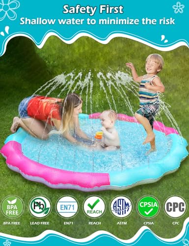 Kids Dog Splash Pad Sprinkler - Jasonwell Non Slip Dog Sprinkler Pad Splash Pool Puppy Dogs Pool Summer Outdoor Water Toys Backyard Durable Splash Pad for Toddlers Kids Small Medium Large Dogs Pet - style: Blue&Rosered - 97"