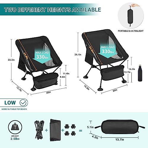 ATEPA Backpacking Chair, Ultralight Folding Portable Small Camping Chairs for Adults Compact Foldable Beach Seat with Anti-Sinking Feet & Aluminum Frame for Outdoor Hiking Travel Fishing, 2 Pack