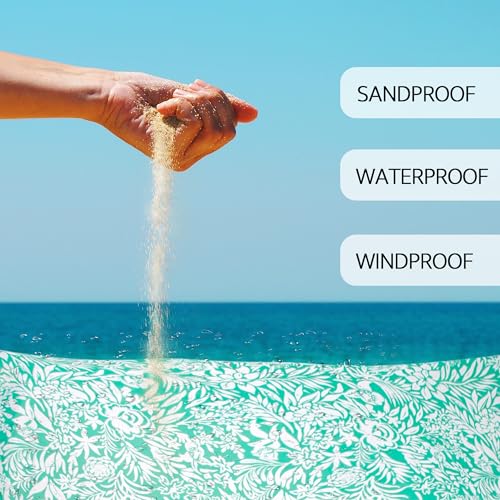 Beach Blanket, Waterproof Sandproof Beach Mat with 4 Stakes & 4 Pockets, 78''×86'' Large Compact Lightweight Sand Free Outdoor Essentials for Beach, Picnic, Travel, Camping - color: Larkspur Mint, size: 6.5x7.2 FT (1～4 person)