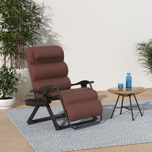 Best Choice Products Oversized Zero Gravity Chair, Folding Outdoor Patio Recliner, XL Anti Gravity Lounger w/Removable Cushion, Cup Holder, Side Tray, 350lb Capacity - Woodland Brown - color: Woodland Brown