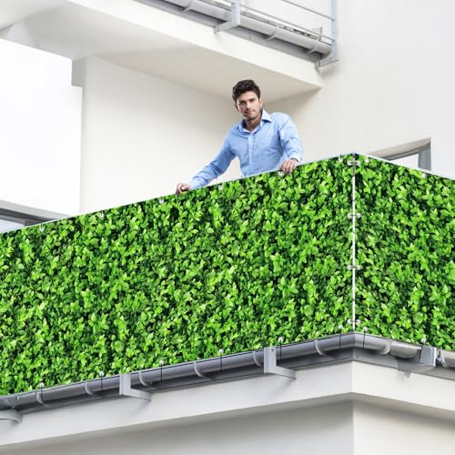 Shade&Beyond Customized 4FT X 25FT Privacy Fence Screen 450 GSM PVC Printed Privacy Fence with Zip Ties for Courtyards, Pools, Balconies-Green Leaves - color: Greenleaf Printing, size: 0 4' x 2 5'