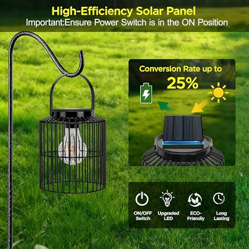 Solar Lanterns Outdoor Waterproof, Metal Hanging Solar Light for Outside Garden Patio Porch Table, Outdoor Decorative Lantern with Bright Warm White Light
