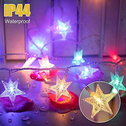 Minetom Star String Lights for Bedroom - 33 ft Plug-in Color Changing Star String Lights with Remote and Timer for Bedroom Tent Loft Bed Window Backyard Patio Porch Balcony Party Wedding, RGB - color: 16 Color + Multicolor - 33ft