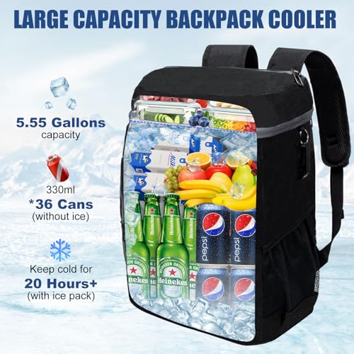 Backpack Cooler Insulated Leak Proof, Lightweight Soft Sided Cooler Backpack for Men Women, Waterproof Beach Cooler Bag Lunch Backpack for Camping Hiking Picnic Fishing Travel Outdoor - color: Black, size: 36 Cans