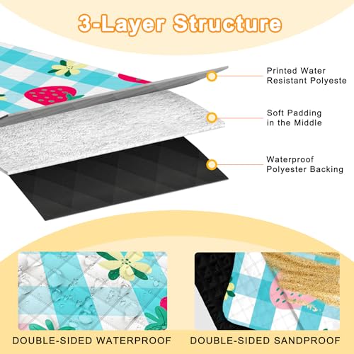 Extra Large Picnic Blanket Waterproof,80"x 80"Foldable Machine Washable Beach Blankets,Outdoor Blanket for 6-8 Adults,Picnic Mat Suitable for Indoor Crawling,Park Beach,Camping,Hiking,Travel (Blue） - color: Blue Strawberry, size: 6'8" x 6'8" (Square)