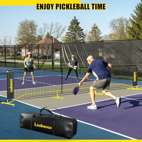 Losbenco Pickleball Net with Wheels Court Lines, Metal Frame & Regulation Size 22FT, 6-in-1 Adjustable Portable Net for Playing Pickleball, Tennis, Volleyball & Soccer Backyard Games - color: Yellow