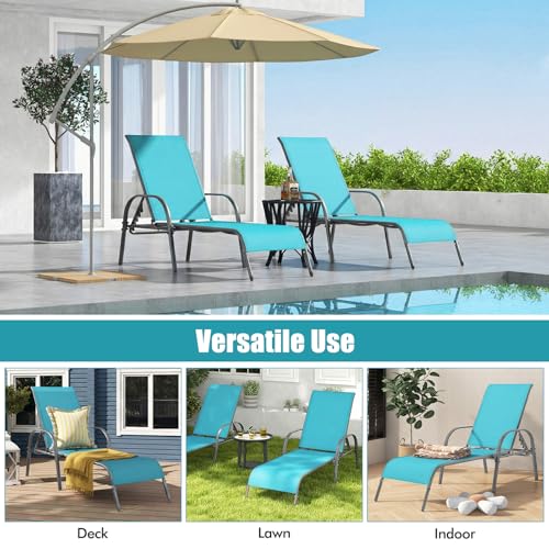 Tangkula Lounge Chair Outdoor, Patio Chaise Lounge with Adjustable Backrest, Reclining Pool Lounge Chair for Outside with Heavy Duty Steel Frame, Suitable for Beach, Yard, Balcony, Poolside - color: Turquoise