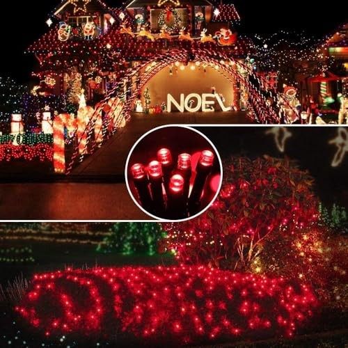 Joomer Solar Christmas String Lights, 39FT 100LED Waterproof Outdoor Lights with 8 Modes Twinkle Fairy Light for Garden, Patio, Yard, Tree and Christmas Decor (Red) - color: Red