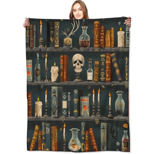 Goth Book Blanket Vintage Books & Skull Throw Blankets Gifts for Girls Women Adults Lightweight Soft Fleece Cozy for Sofa Couch Bed Room Travel Birthday Party Gothic Decor 60x80in - color: Book, size: 60x80in