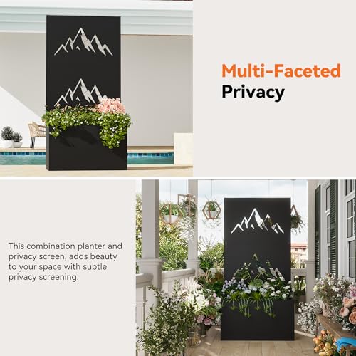 Modern Shade Metal Planter Box with Trellis Privacy Screen, 6x3 FT Large Raised Garden Bed, Multi-Functional Privacy Screen Outdoor with Drainage Holes for Climbing Plants, Summit Horizon - size: 1 PC (Summit Horizon) with Planter Box
