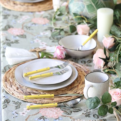 ANNOVA Silverware Set, Retro/Rivet Colorful Stainless Steel Tableware Kitchen Flatware Set Utensils, Includes Dinner Knives, Forks, Spoons, Salad Forks & Dessert Spoons (Yellow, 10 Pieces) - color: Yellow