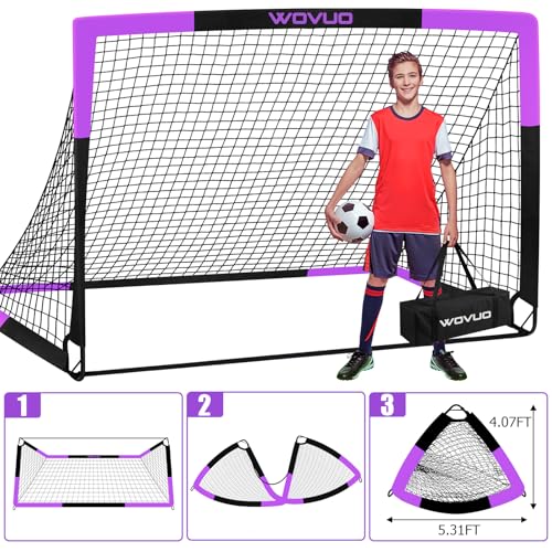 Kids Soccer Goals for Backyard Set of 2, 6x4 ft Portable Toddler Soccer Goal Training Equipment with Soccer Target, Ball, Cones, Soccer Net for Kids Age 3-5 6-8 8-12 10-12-14 Outdoor Sports Games Gift - color: Black Purple