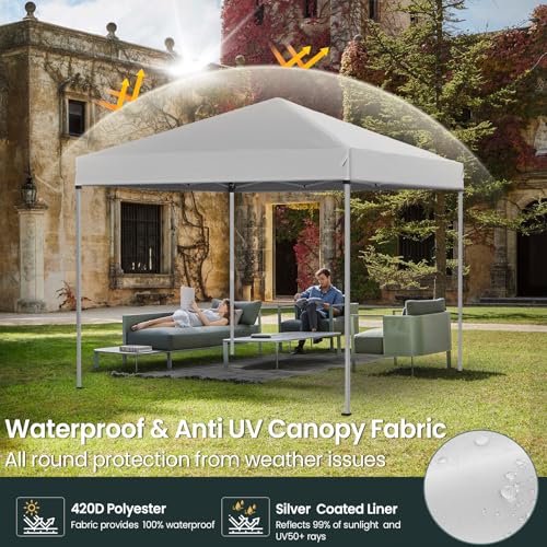 Shades 10x10 Pop Up Canopy, Heavy Duty Beach Tent with Carrying Bag for Easy Moving, Sun Shelter for Parties, Events, Camping, Outdoor Gazebo with 420D PU Coated Waterproof White Fabric - color: white, size: 10'x10' FBA