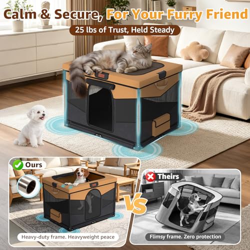 LOOBANI Foldable Dog Playpen for Small Dogs- Indoor/Outdoor Puppy Playpen with Removable Washable Fabric Enclosure, Sturdy Steel Frame & 690D Oxford Cloth,Portable Crate for Puppies & Cats,32"x24"x22" - color: Black-Brown
