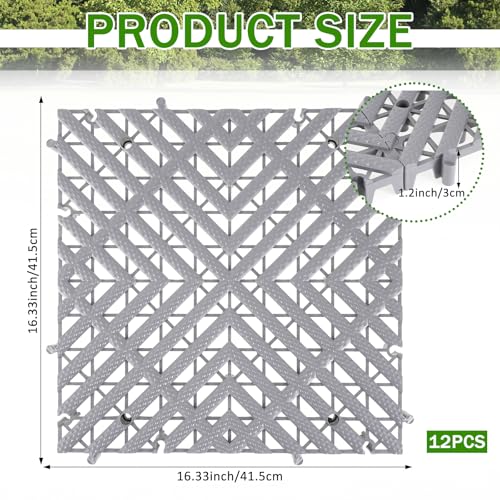 12 Pcs Heavy Duty Drive on Lawn Grid Ground Protection Mats,15.75'' x 15.75'' x 1.26” Interlocking Thick Plastic Drain Grate Floor Mat for Gravel Grid Permeable Pavers Landscaping