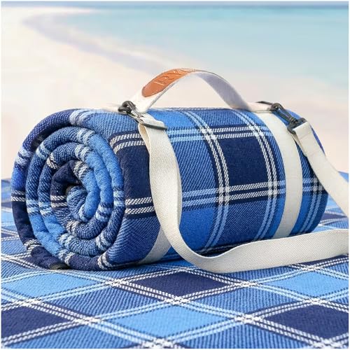 Waterproof Beach Blanket Picnic Outdoor Camp Mat Towel Family Beach Trip Essentials Summer Vacation Must Have Travel Accessories Lake Day Necessities Stuff Thing Need Gear Gift Supplies Item Gadget - color: Plaid Navy