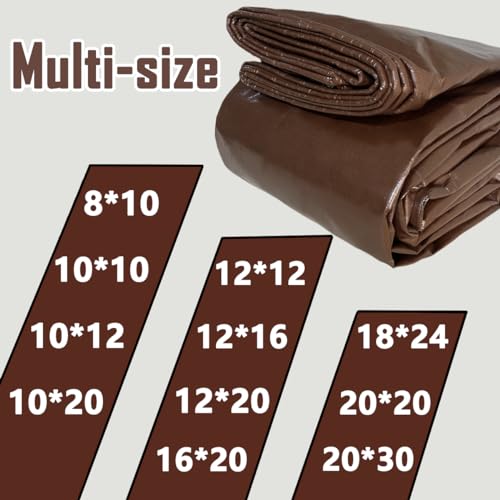 Tarps Heavy Duty Waterproof 12x12ft, 16Mil Poly Tarps with Grommets, UV Resistant, Brown Multipurpose Tarpaulin with Reinforced Edges, Camping, Outdoor Coverings - color: Brown-16mil, size: 12'×12'