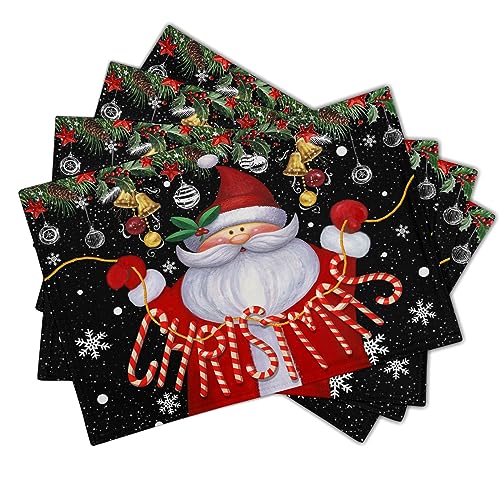 Christmas Placemats Set of 4, Funny Santa Claus Xmas Snowflake Table Mats Washable Heat Resistant Winter New Year Holiday Decor and Supplies for Home Party Kitchen Dining Table 12×18 Inches - color: Santa Claus