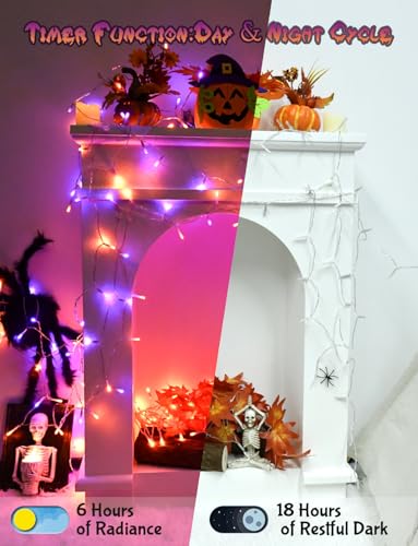 Cshare Halloween String Lights Battery Operated With Timer, Orange and Purple Outdoor 9.8ft 30LED, Decorations for Party Yard Pathway Indoor Outdoor - color: Orange & Purple