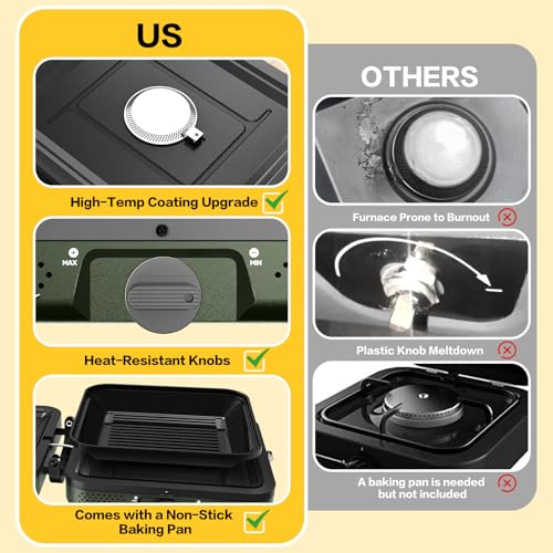 Camping Stove, 2 Burner Propane Stove With Grill,17,000 BTU Camp Stove, Foldable Camping Stove Propane Includes Carry Bag,Windscreen & Grill,Adjustable Burners & Piezo Ignition for Tailgating,BBQ,Camp - color: Green