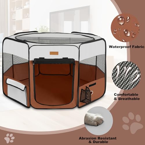 Dog Playpen, Portable Pet Play Pen for Cat, Puppies, Rabbits, Chickens, Foldable Large-Capacity Pet Tent for Indoor/Outdoor Travel Camping Brown - color: Brown, size: Small