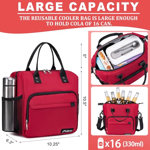 Red Lunch Box for Women for Work Insulated Lunch Bag for Female Adult, Fashion Ladies Lunch Tote Bag - color: A12: Red, size: Large