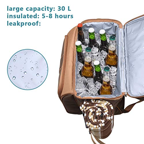 Hap Tim Picnic Basket Backpack for 2 Person with 2 Insulated Cooler Compartment, Wine Holder, Fleece Blanket, Cutlery Set, Wedding Gifts for Couples, Bridal Shower Gifts, Engagement Gifts - color: Brown, size: 2 Person