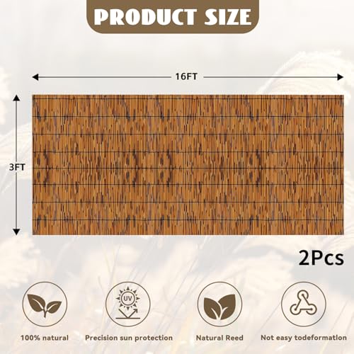 KOIUEYW Bamboo Reed Fencing, Light Russet Bamboo Fence Rolls 3 Feet High, Decorative Reed Curtains Privacy Screen Outdoor for Patio Garden Balcony Backyard, 3 x 16 FT (2 Pcs) - color: Light Russet, size: 3 x 16 FT (2 Pcs)