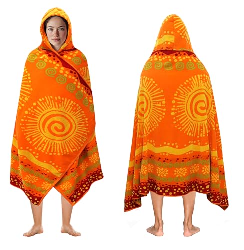 COTTON CRAFT Hooded Beach Towel – Oversized 39 x 68 Towel with Hood for Adults - 100% Cotton Velour Terry Jacquard Towel - Pool Bath Wrap - 450 GSM Soft Absorbent Quick Dry – Sunshine Orange Yellow - color: Sunshine Orange Yellow, size: 1 Pack - 39x68 Hoo