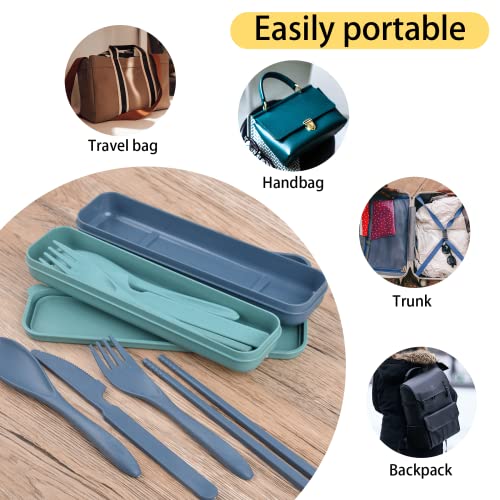 2 Sets Plastic Reusable Utensils Set with Case, Travel Chopsticks Fork Spoon Knife Set for Lunch Box, Portable Cutlery Sets for Travel Camping Daily Use (Standard)