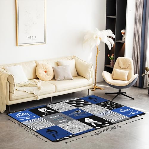 Erosebridal Ice Hockey Area Rug 6'6" x 4'11" for Boys Kids Teens,Sports Theme Carpet Blue and Gray Hockey Indoor Floor Mat,Winter Hockey Player Accent Rug Set for Living Room Bedroom Non Slip - color: Color 28, size: 4'11" x 6'6" (Rectangular)