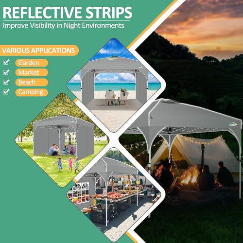 COBIZI Canopy Tent 10x10, Easy Up 10x10 Pop Up Canopy for Party Camping, Party Tents with One Push Central Button Air Vent, Outdoor Gazebo Tent with Sidewalls and Reflective Strip(Grey) - color: Gray, size: 10x10ft with 3 sidewalls