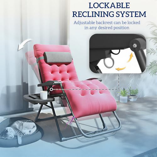 Outsunny Zero Gravity Chair, Folding Reclining Lounge Chair with Padded Cushion and Side Tray for Indoor or Outdoor Use, Supports 264 lbs, Red - color: Red