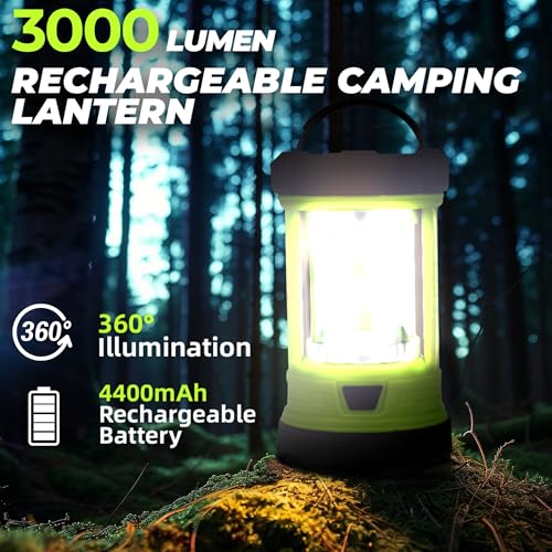 Camping Lantern 3000LM, LED Lanterns for Power Outages with 4400mAh Phone Charger, Impact-Resistant Rechargeable Lantern, 5 Light Modes Waterproof Lantern for Hurricane Emergency(Pale Green) - style: 1-Pale Green