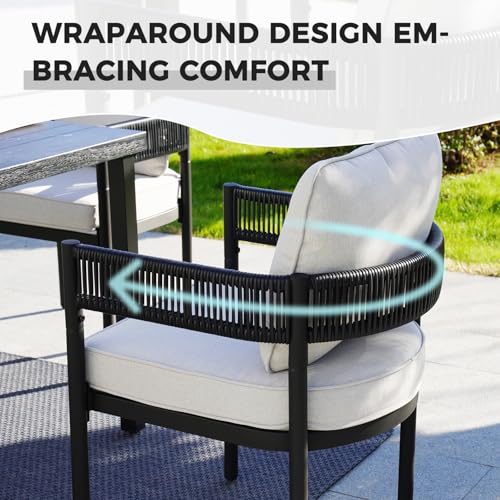 Grand patio 5-Piece Outdoor Dining Set for 4 with 1 Rectangle Expandable Table for 4-6 Person, Metal Woven Wicker Fixed Patio Chairs with Thickened Cushions for Yard, Poolside (Black) - color: Black, size: 5PCS