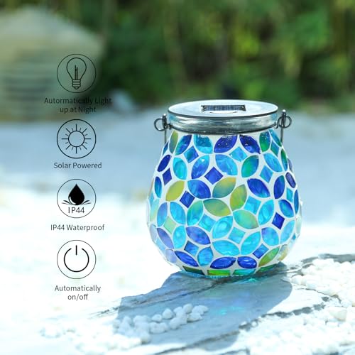 Afirst Mosaic Solar Lanterns Outdoor - Glass Hanging Solar Lights Hollow Out Waterproof Table Lamp Outdoor Decorative for Garden, Patio, Holiday Party Outdoor Decoration - style: Coins