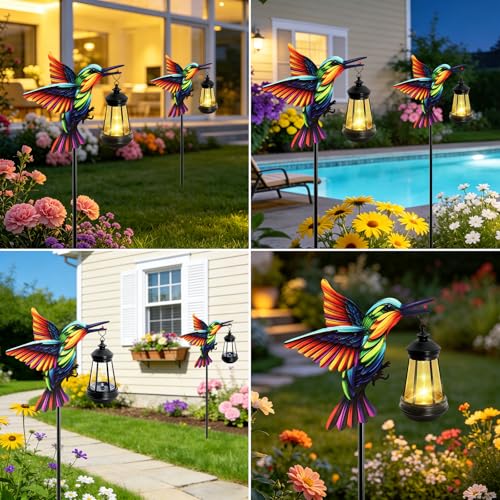 Solar Lights Hummingbird Garden Outdoor Decor, Hummingbird Stakes with Solar Lights, Mother's Day Birthday Gifts for Women Mom,Waterproof Metal Decorative Lights for Yard Art Outside Patio Porch Lawn - color: Hummingbird -Warm White-1 Pack