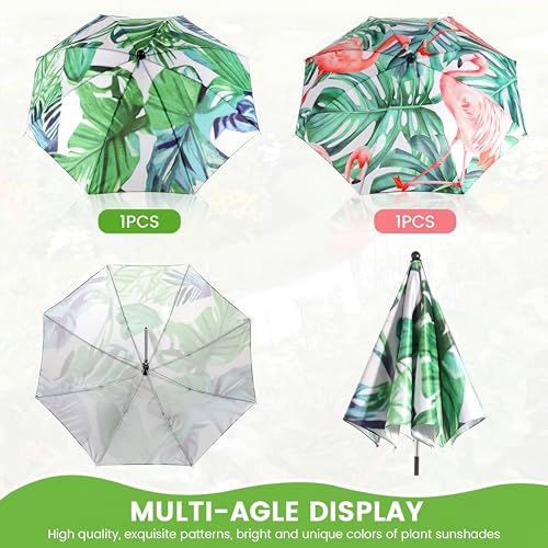 Abbylike Plant Umbrellas for Outdoor Plants, Garden Umbrella Shade for Potted Plants and Garden Beds Plant Cover for Sun Summer Beach Terrace Swimming Pool(Flamingos & Monstera,Pink and Green,2 Set) - color: Pink and Green, size: Flamingos & Monstera
