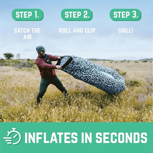 Chillbo Inflatable Couch – Unique Designs - No-Pump Setup, Ripstop Polyester, Stability Pegs, Fun Prints - Portable Air Inflatable Lounger for Beach, Camping, Festivals, and Tailgating - color: Nautical Blue, size: Large