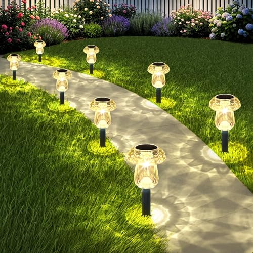 Solar Pathway Lights Outdoor 8 Pack Mushroom Garden Lights Waterproof Solar Powered Yard Lighting for Landscape, Driveway, Path, Walkway, Patio, Outside Garden Decorations, 3000K Warm White - color: Warm White, size: 8 Pack