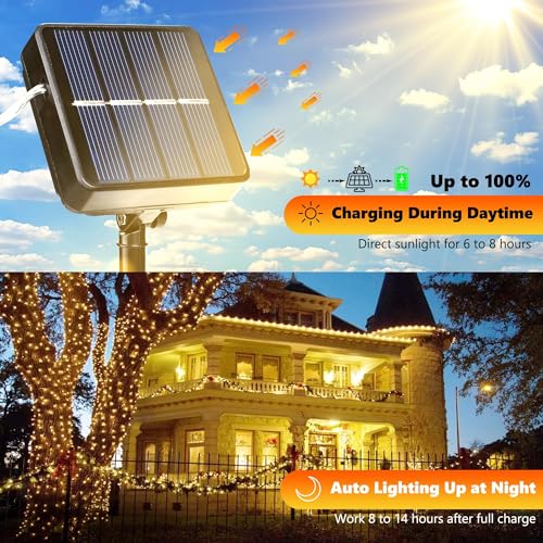 Joomer Solar Fairy Lights, 4-Pack Total 104FT 320LED Solar String Lights Outdoor Waterproof 8 Lighting Modes for Patio Fence Party Garden Yard Home Holiday Tree Outdoor Decoration (Warm White) - color: Warm White, size: 4*80LED