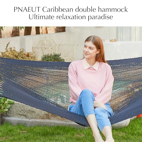 PNAEUT Double Rope Hammocks for Outside, Handwoven Double Caribbean Hammock with Spreader Bar for Outdoor Indoor, Max 600 lbs Capacity (Abyss) - color: Abyss