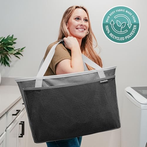 CleverMade EcoBasket Collapsible Tote Basket – Reusable Grocery Tote - color: Gray, size: 64L - 2 Pack