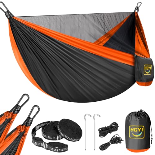 Camping Hammock Mosquito Net,Double & Single Portable Hammocks Hammocks with 2 Tree Straps,Hammock Tent for Travel Camping,Camping Accessories for Indoor Outdoor Hiking Backpacking Backyard Beach - color: Black&orange, size: Large