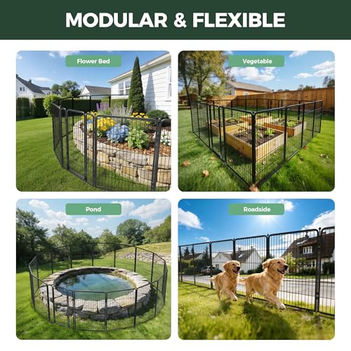 FXW No-Dig Garden Fence for Dogs, 40in x 36.4ft Outdoor Yard Barrier for Flower Beds, Patios & Backyard Boundaries, Heavy-Duty Metal Fence Panels, 16 Panels with 2 Gates, Black - color: Black, size: 40"H