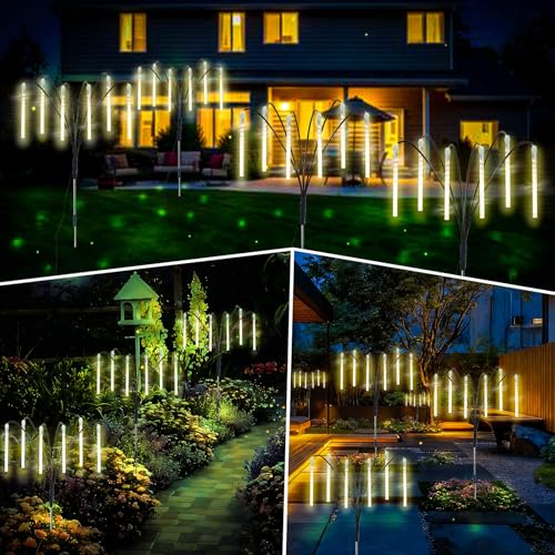 Garden Decor Outdoor Solar Meteor Shower Lights 2Pack 288LED,46" Whimsical Solar Garden Lights with 12 Brighter Tubes,Solar Twinkle Lights Outside for Garden Yard Path Porch Patio Lawn Decor